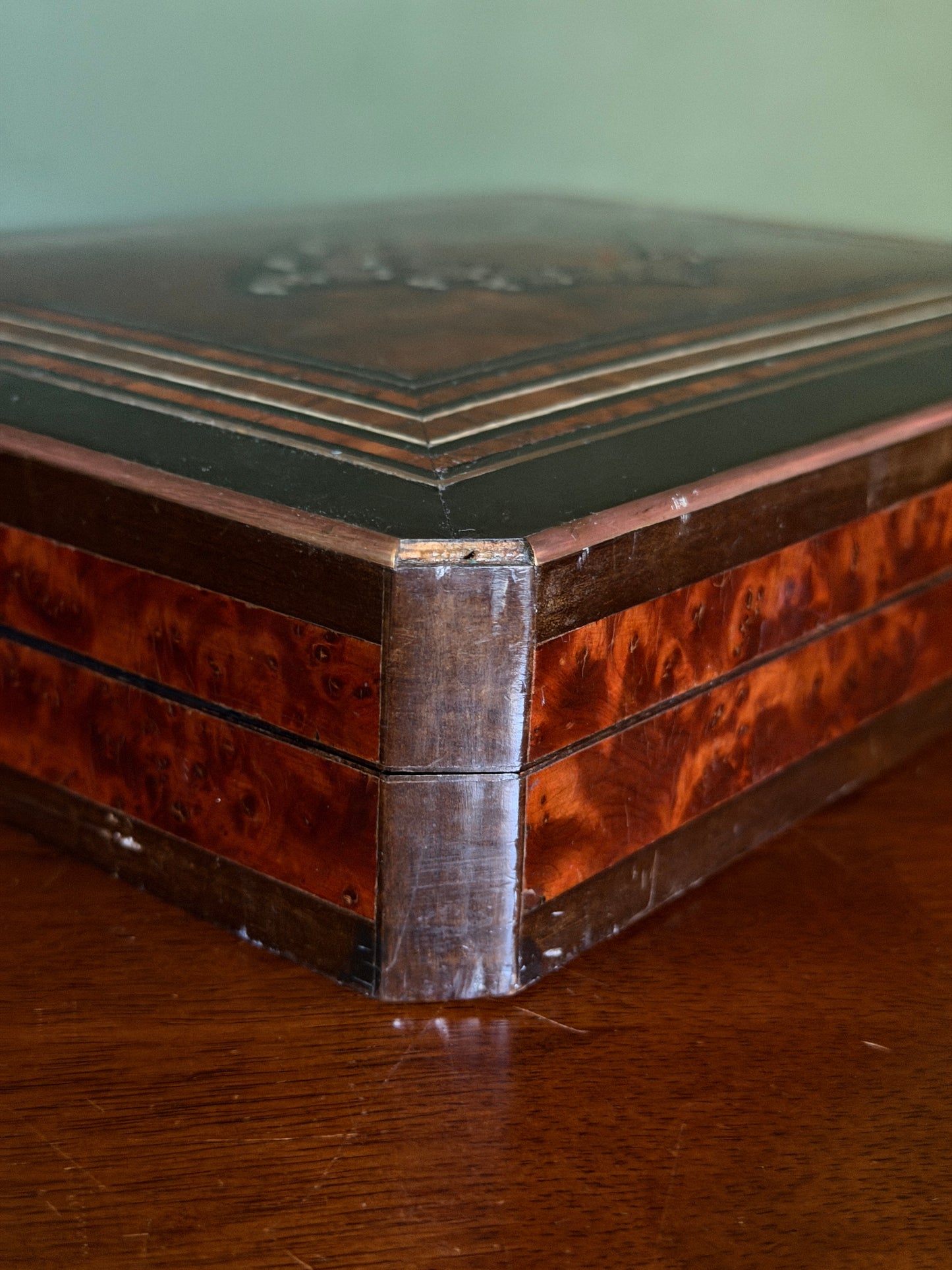 French Burl Wood Game Box with Playing Chips