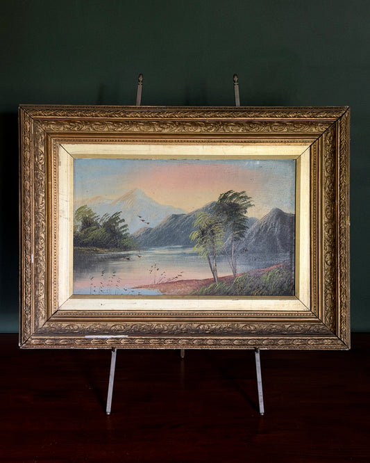 Antique Mountain, Lake, & Birds Painting