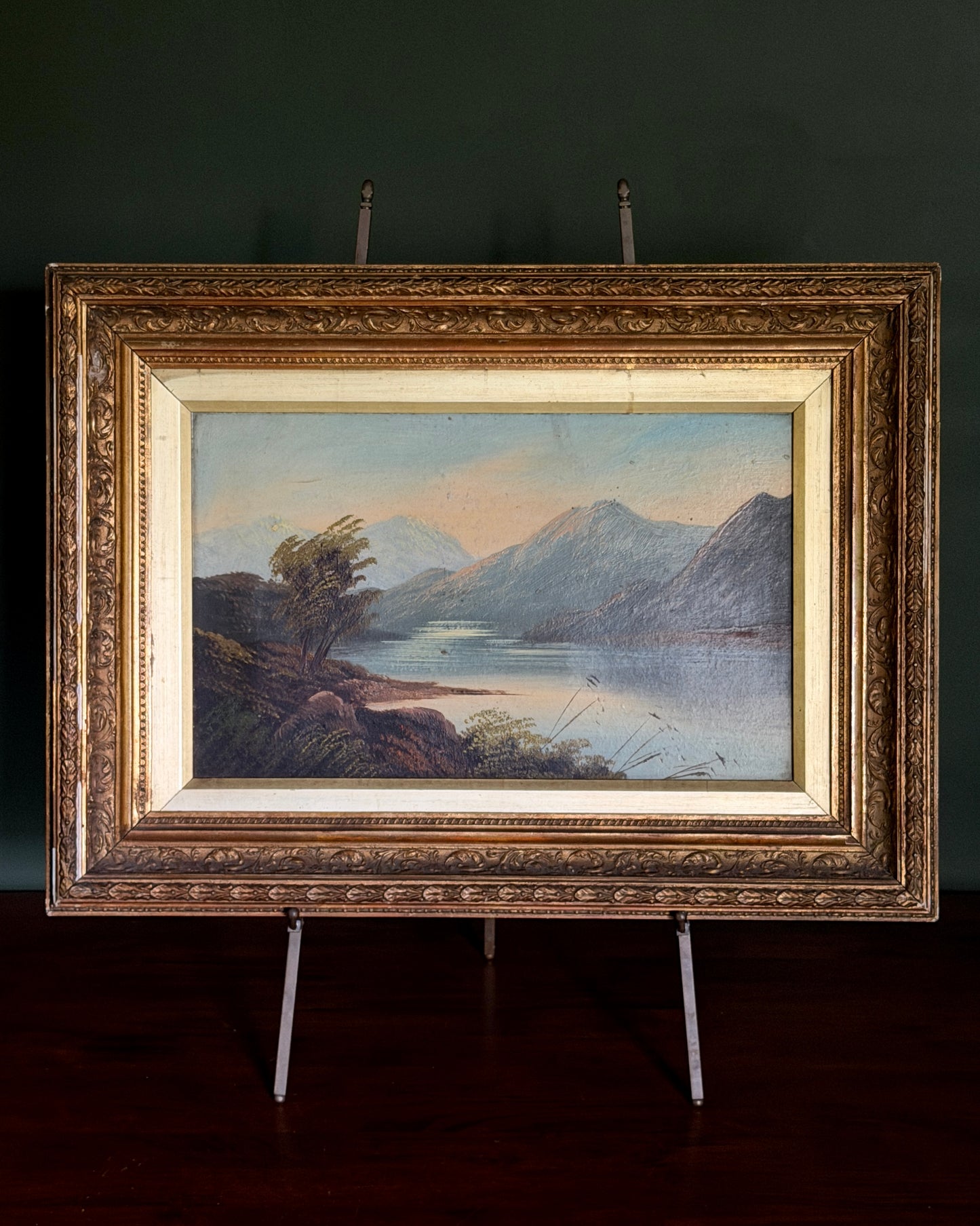 Antique Mountain and Lake Painting