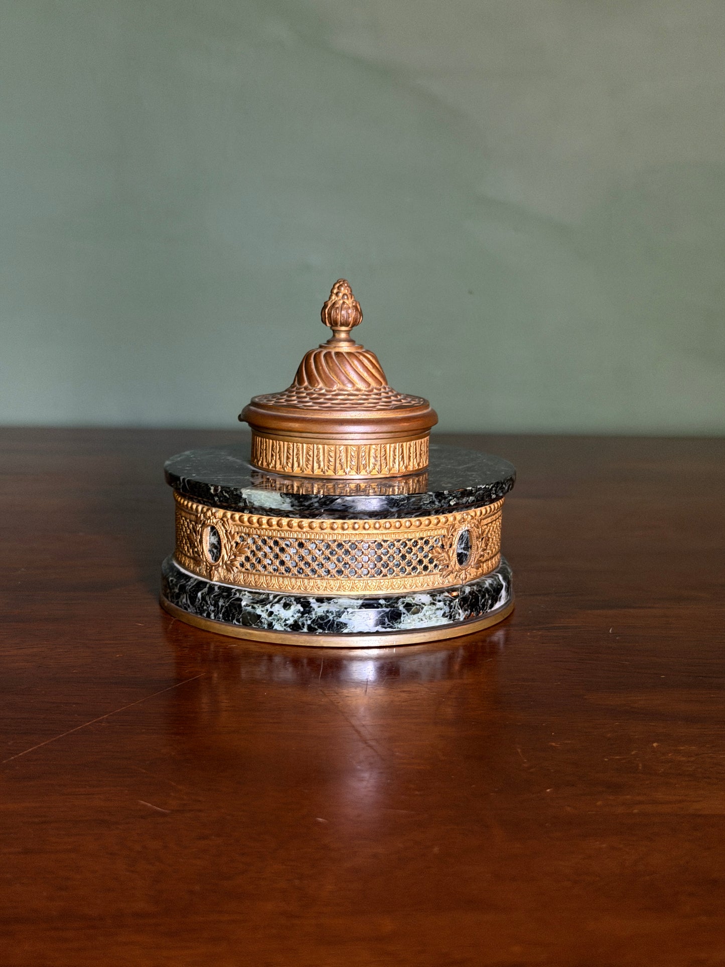 French Green Marble and Ormolu Inkwell