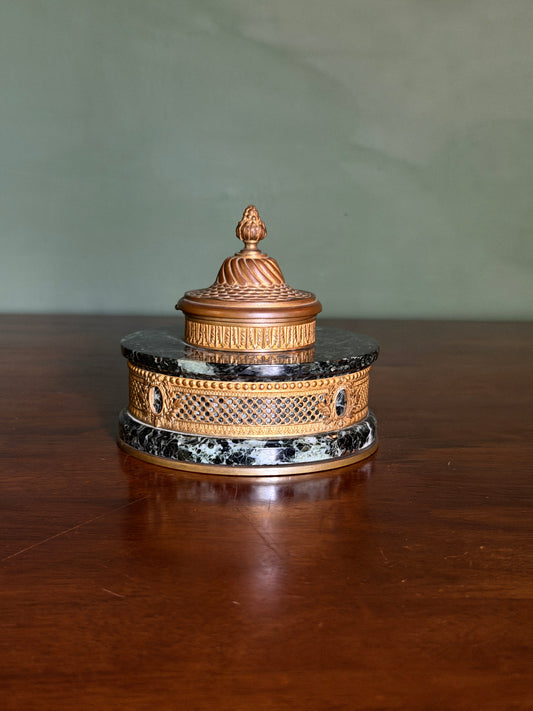 French Green Marble and Ormolu Inkwell