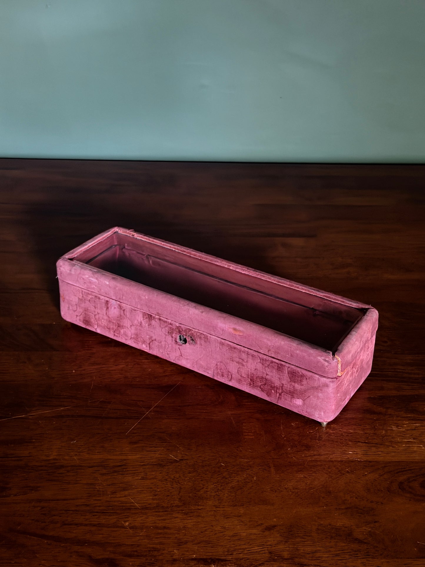 French Tufted Silk Glove Box with Beveled Glass Lid