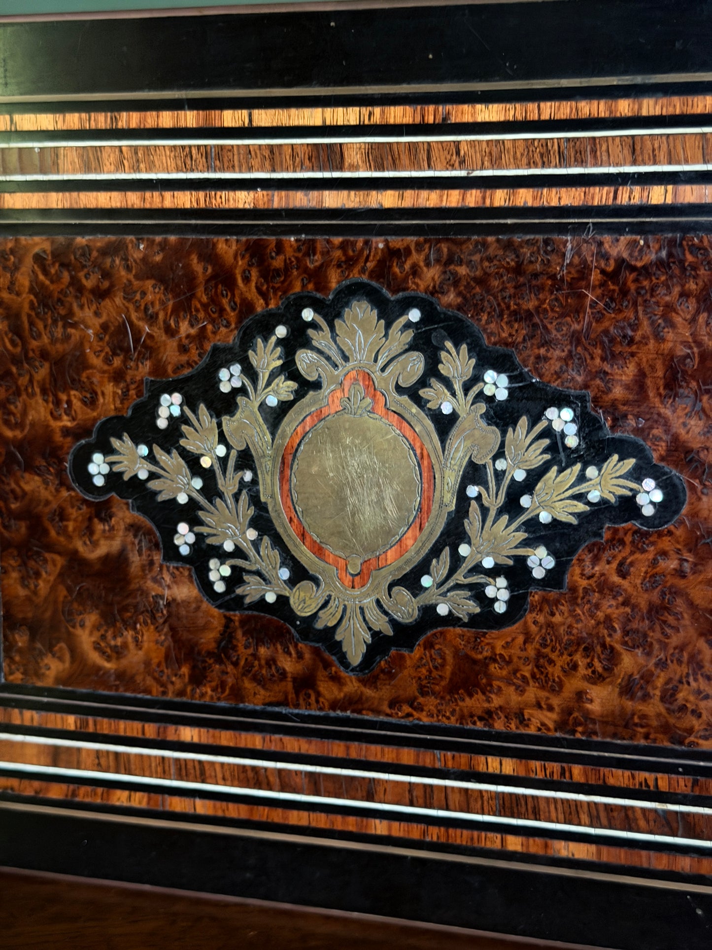 French Burl Wood Game Box with Playing Chips
