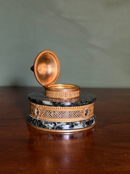 French Green Marble and Ormolu Inkwell