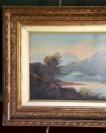 Antique Mountain and Lake Painting