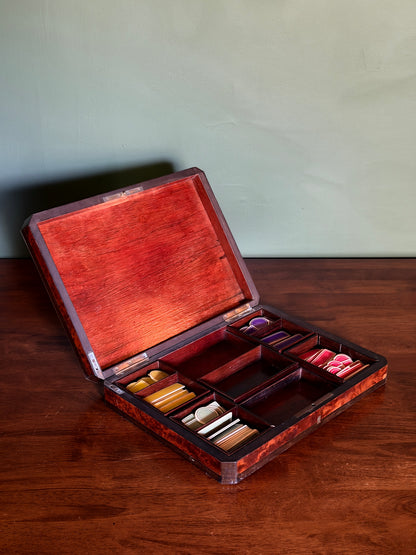 French Burl Wood Game Box with Playing Chips