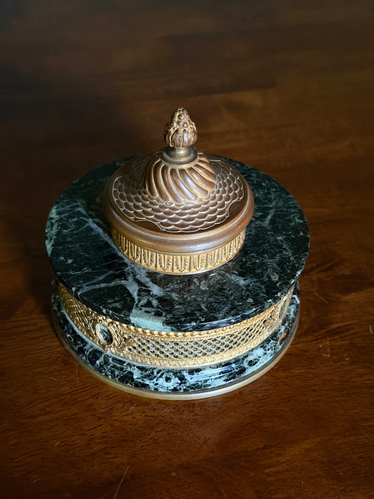 French Green Marble and Ormolu Inkwell
