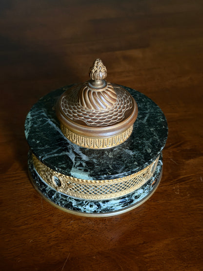 French Green Marble and Ormolu Inkwell