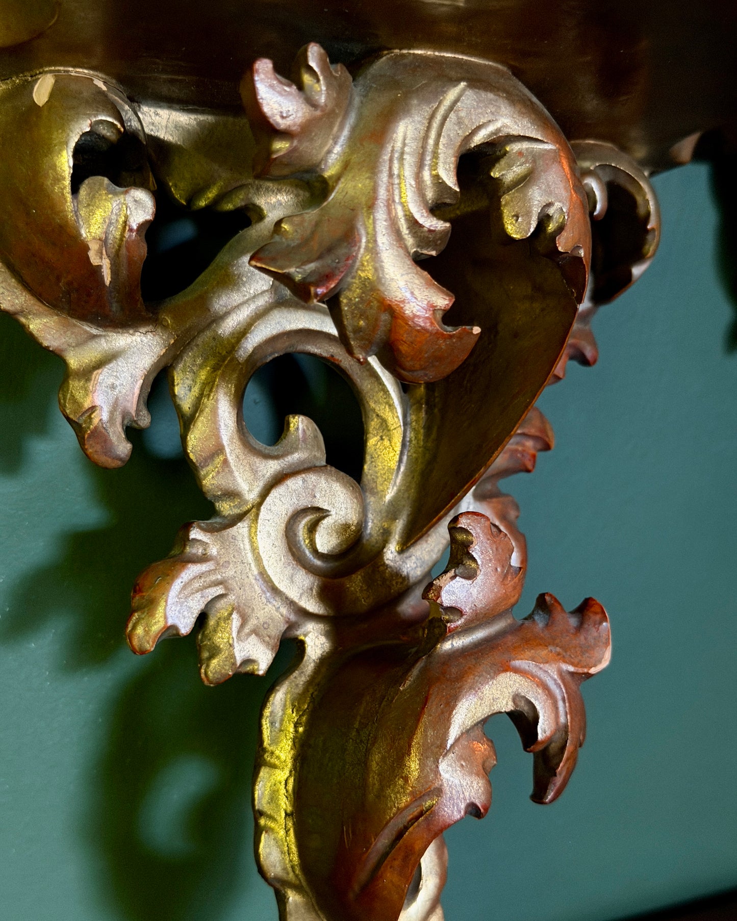 Carved Wood Wall Shelf Pair
