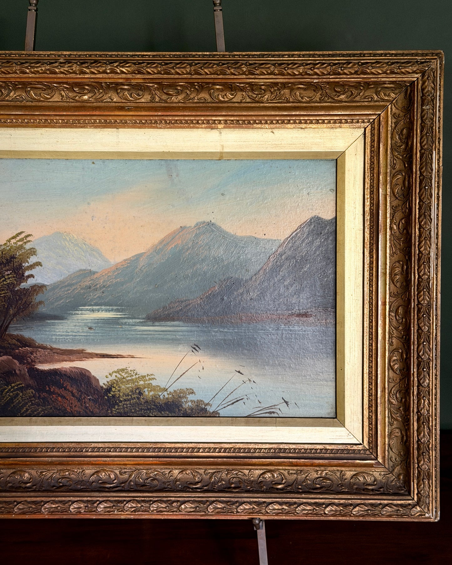Antique Mountain and Lake Painting