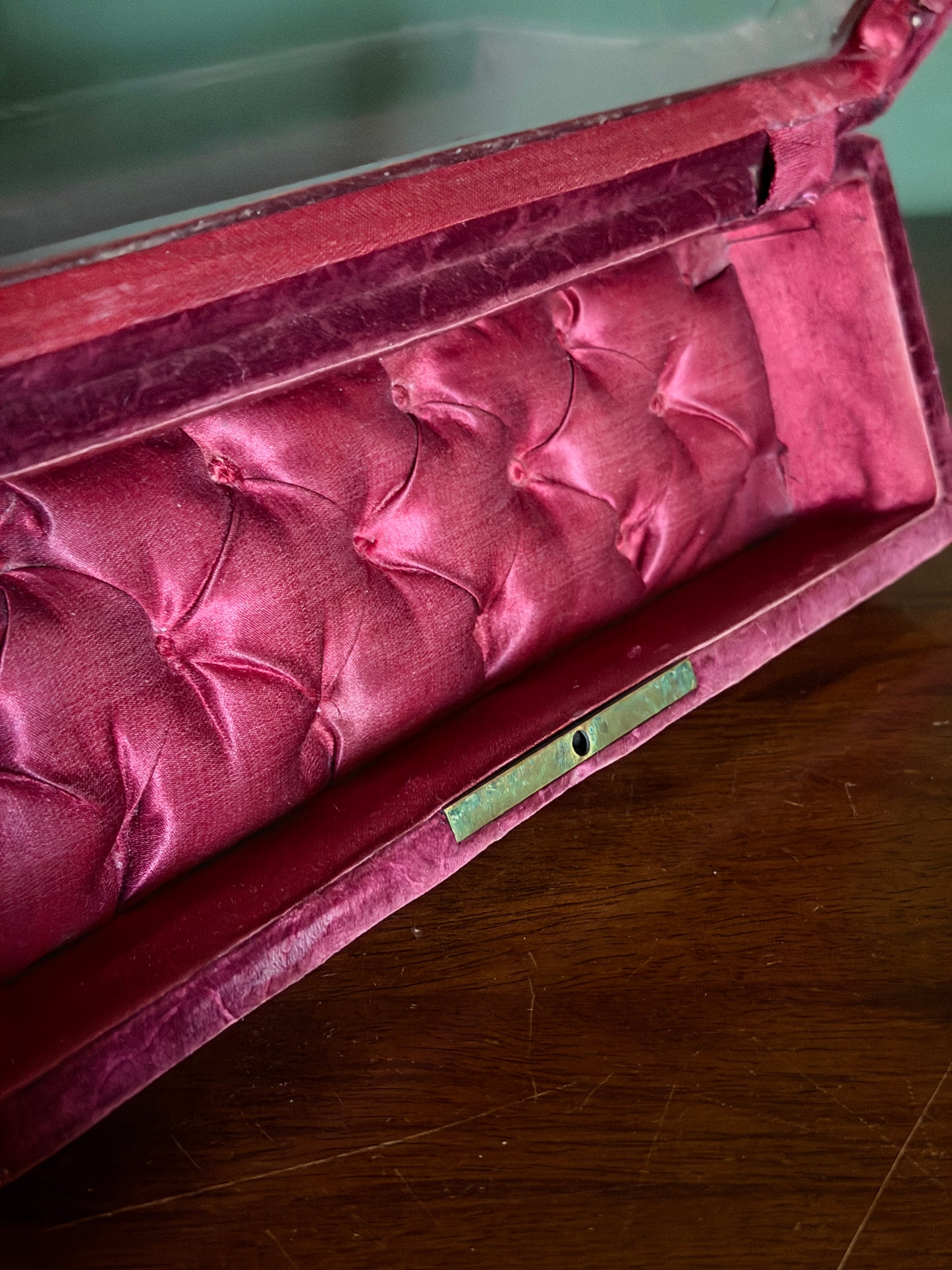 French Tufted Silk Glove Box with Beveled Glass Lid
