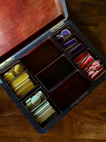 French Burl Wood Game Box with Playing Chips