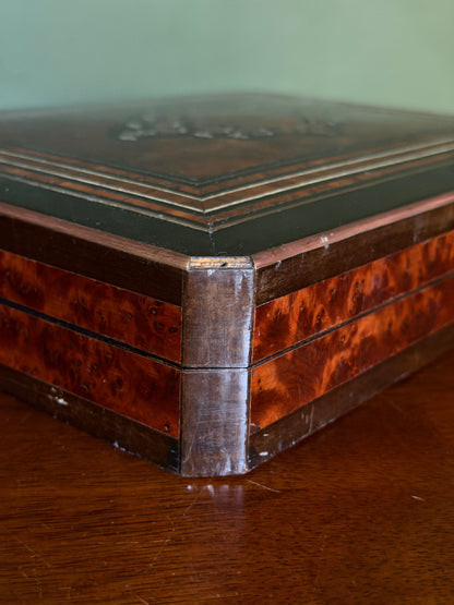 French Burl Wood Game Box with Playing Chips