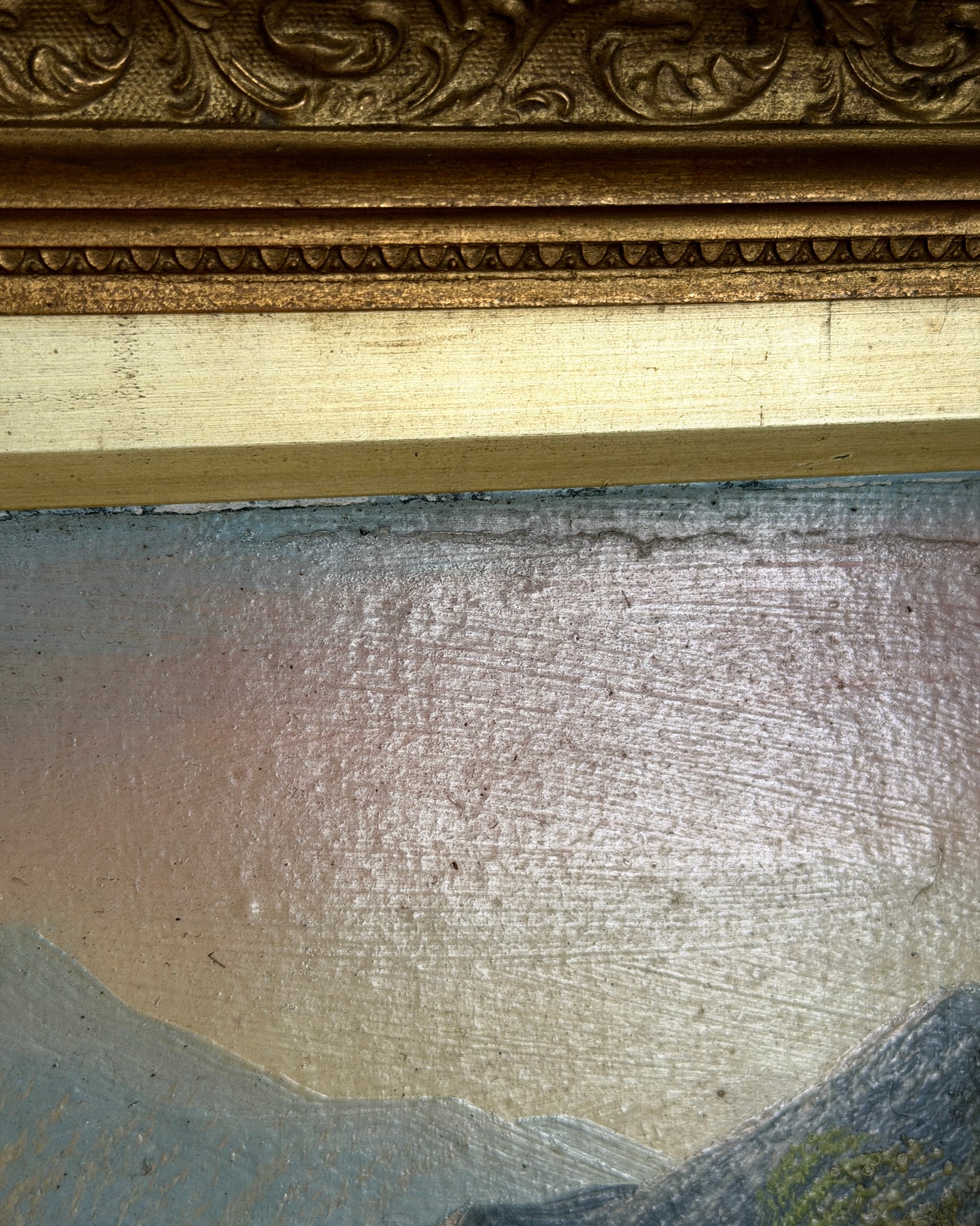 Antique Mountain, Lake, & Birds Painting