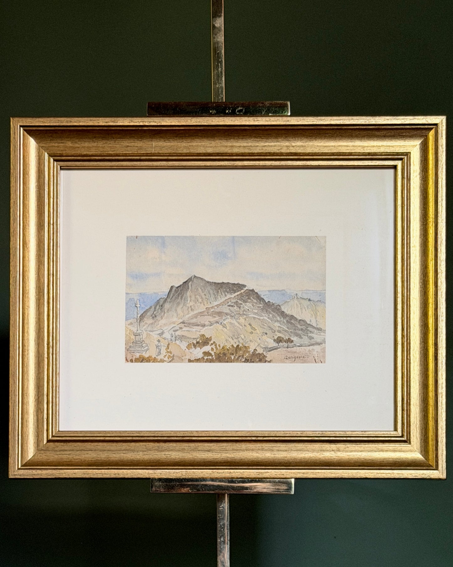French Cross on a Mountain Watercolor
