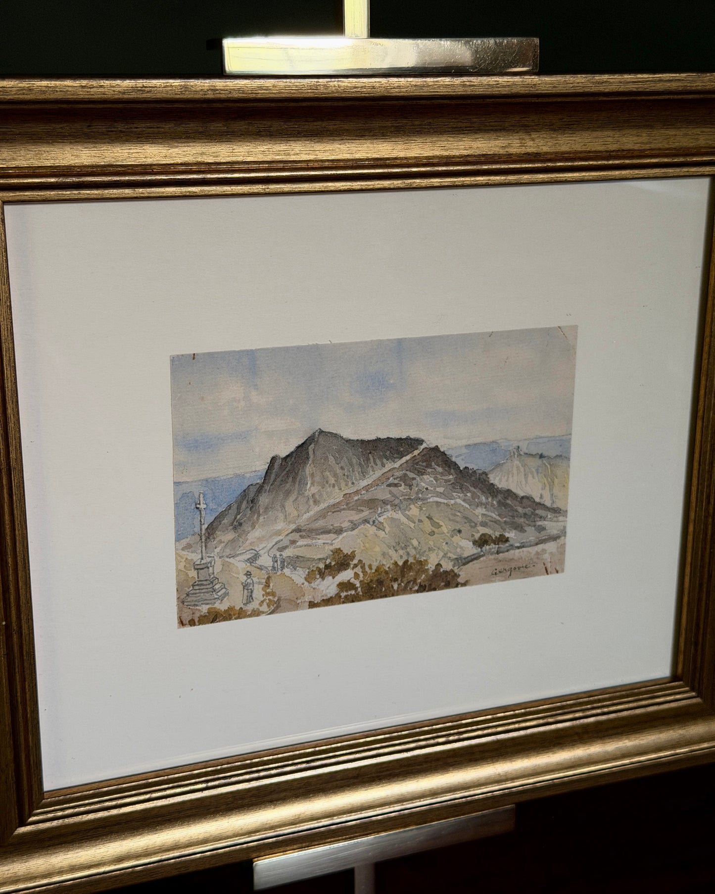 French Cross on a Mountain Watercolor