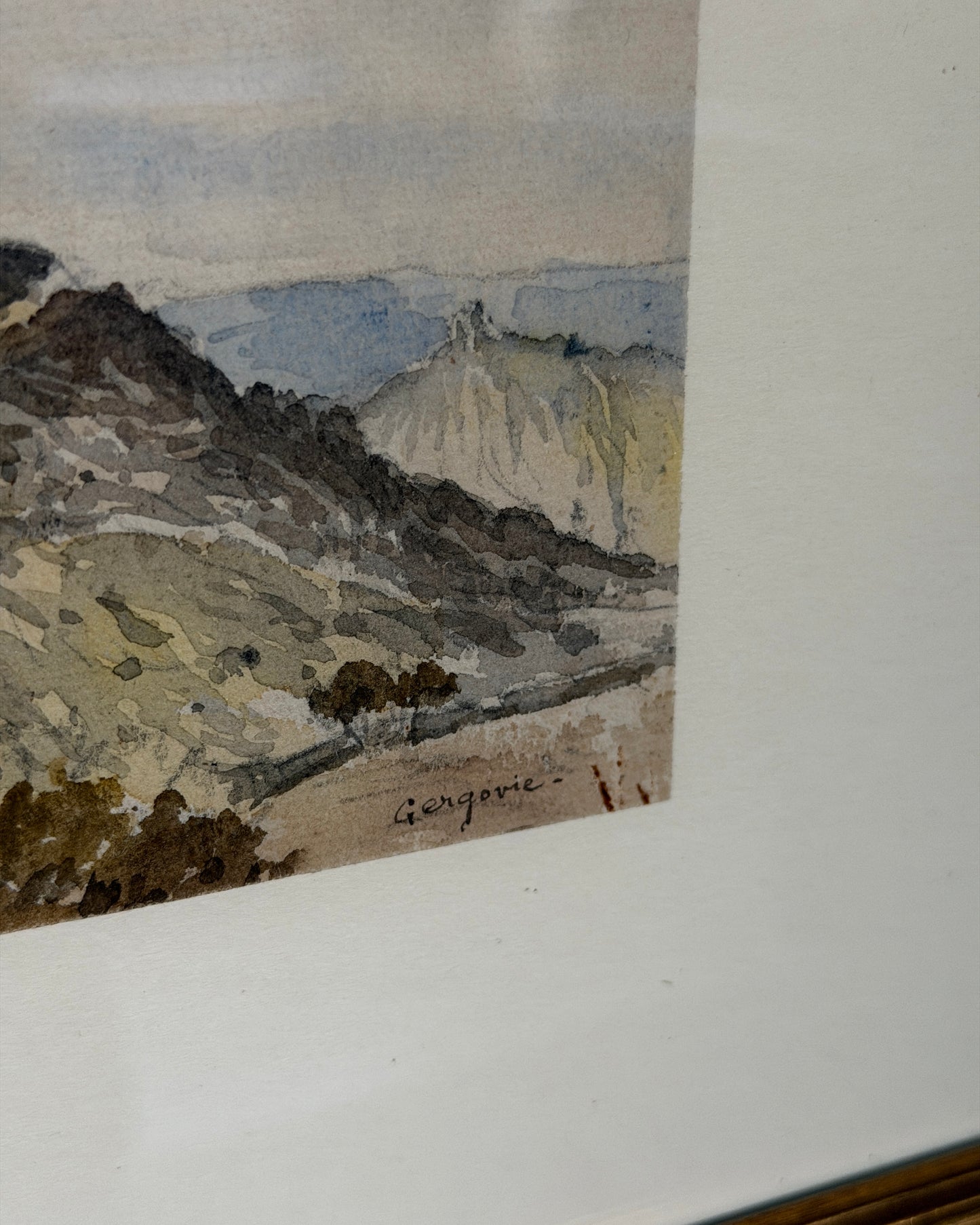 French Cross on a Mountain Watercolor