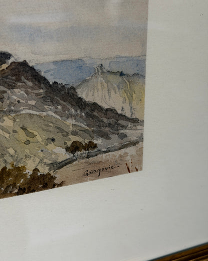French Cross on a Mountain Watercolor